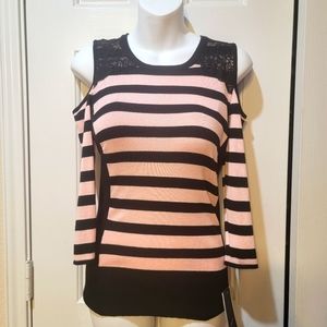 NWT BCX Pink Striped Sweater Cutout Shoulder Lace